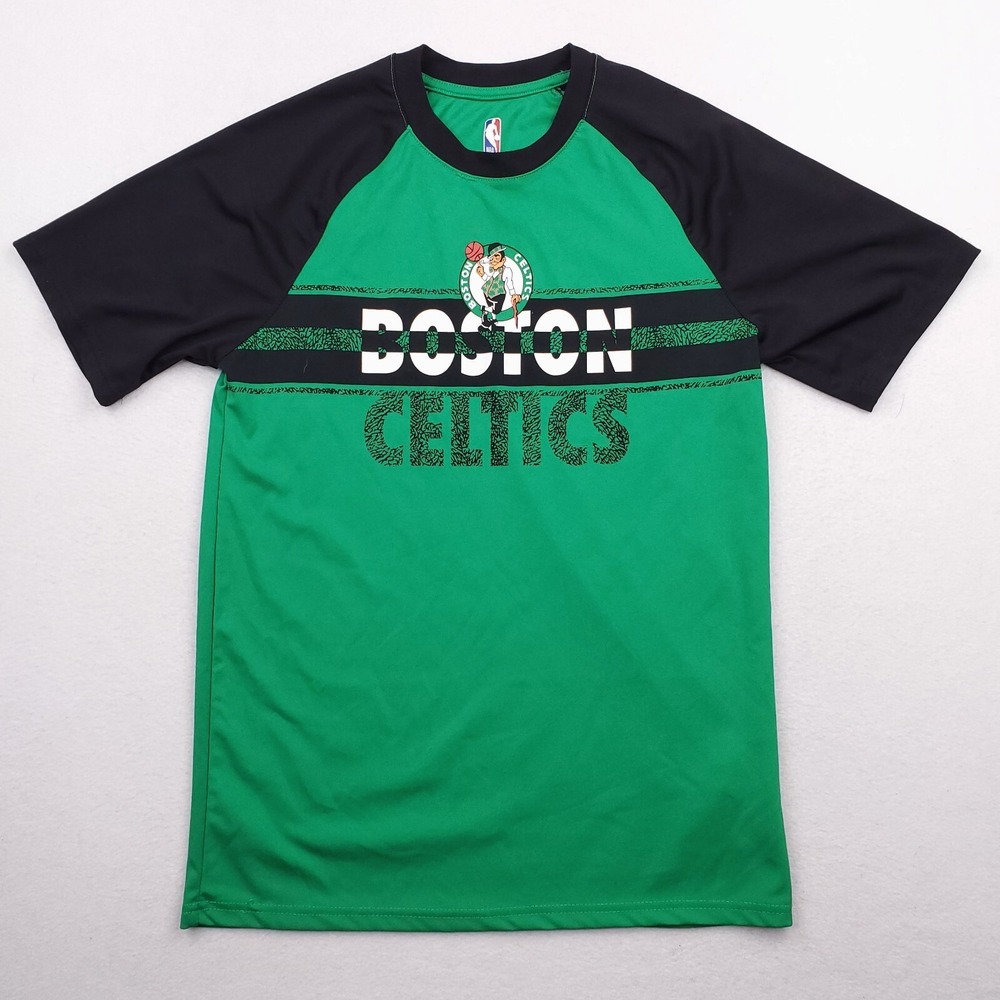 Boston Celtics Shirt Mens Small Green Black Colorblock Short Sleeve Stretch‎